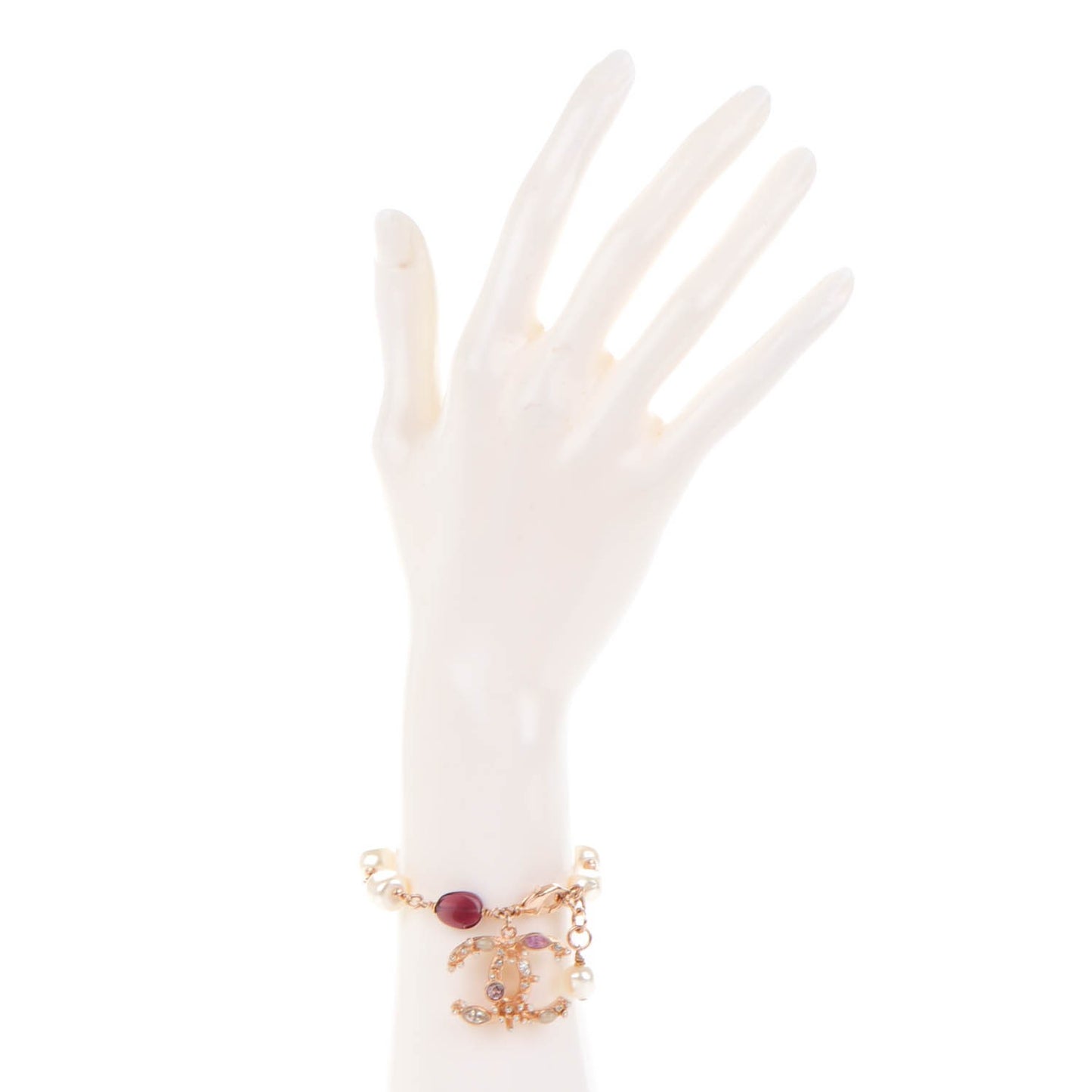 Pearl Beaded Crystal CC Bracelet Gold Pink