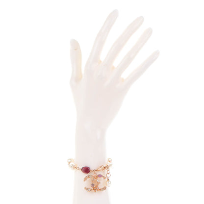 Chanel Pearl Beaded Crystal CC Bracelet Gold Pink 2 of 4