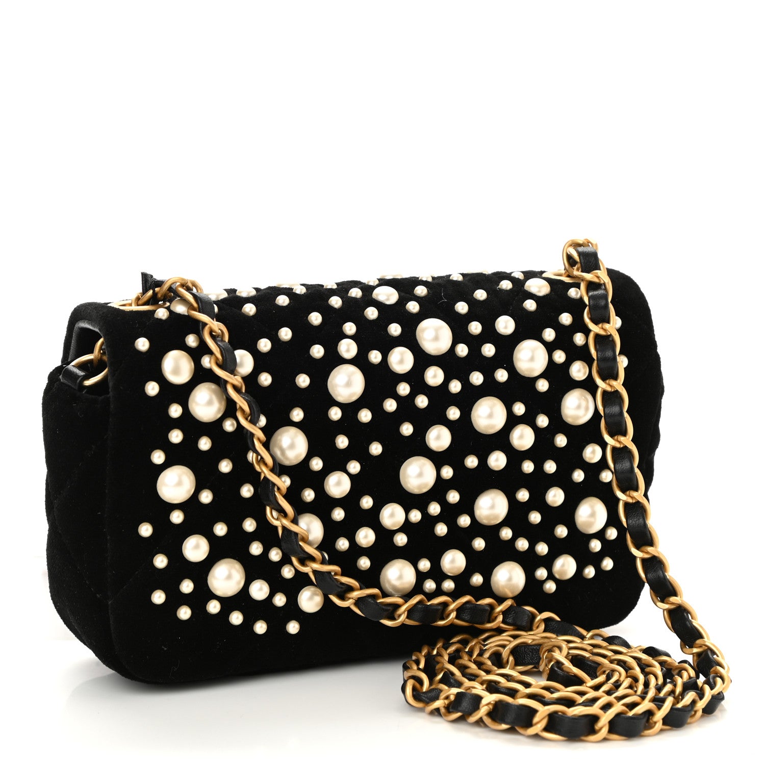 Chanel Velvet Pearl Mini Flap Bag Black 2 of 10