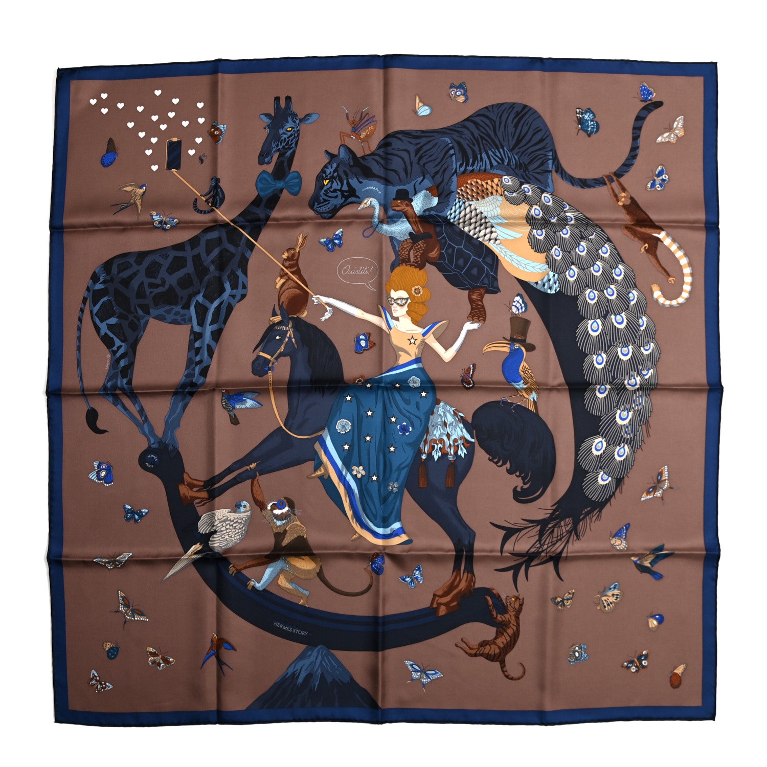 Hermes Silk Hermes Story Scarf 90 Marron Glace Bleu 1 of 7