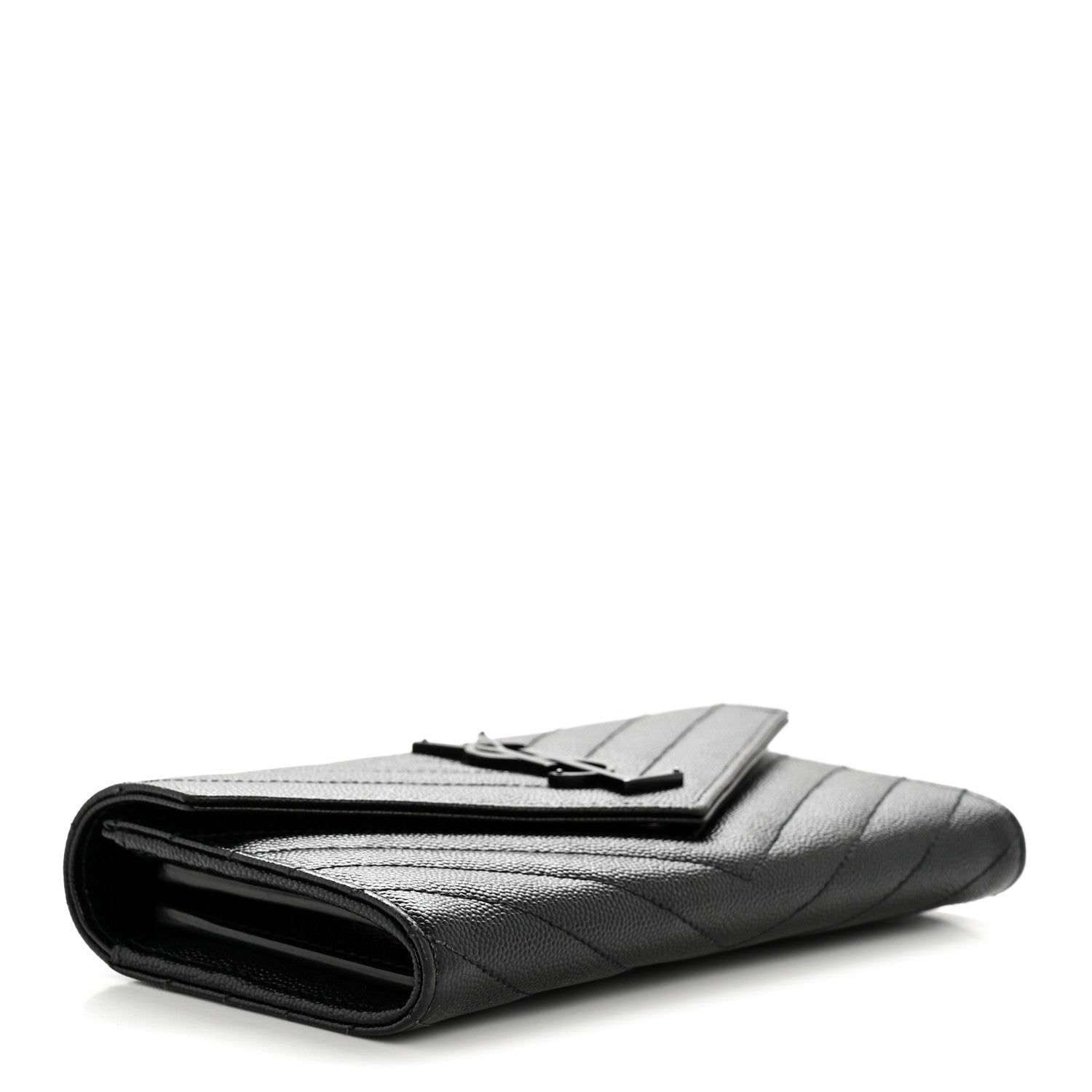 Saint Laurent Grain De Poudre Matelasse Chevron Monogram Flap Wallet Black 4 of 9