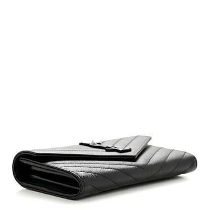 Saint Laurent Grain De Poudre Matelasse Chevron Monogram Flap Wallet Black 4 of 9