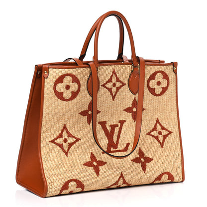 Louis Vuitton Raffia Calfskin Monogram Giant Onthego MM Tan 2 of 5