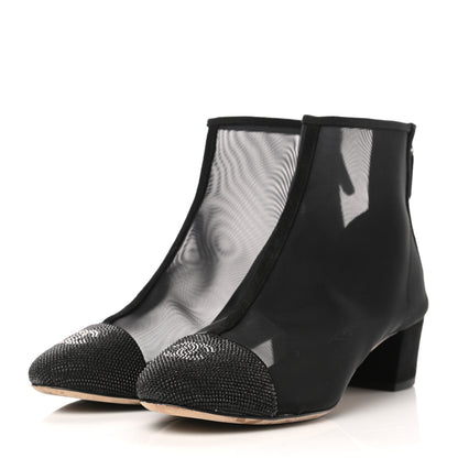 Chanel Mesh Suede Cap Toe Embellished Short Boots 37.5 Black 3 of 8