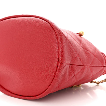 Chanel Caviar Suede Quilted Drawstring Bucket Bag Dark Red 10 of 11
