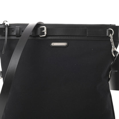 Saint Laurent Canvas Calfskin Belted Flat Messenger Bag Black 8 of 11