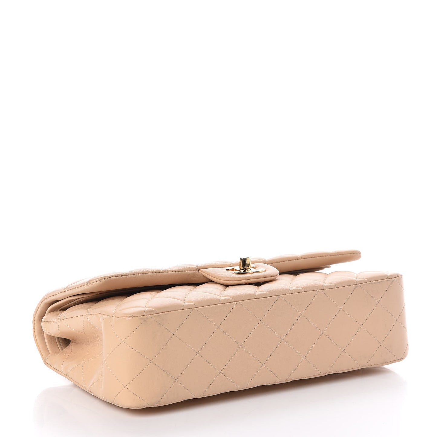Lambskin Quilted Medium Double Flap Beige