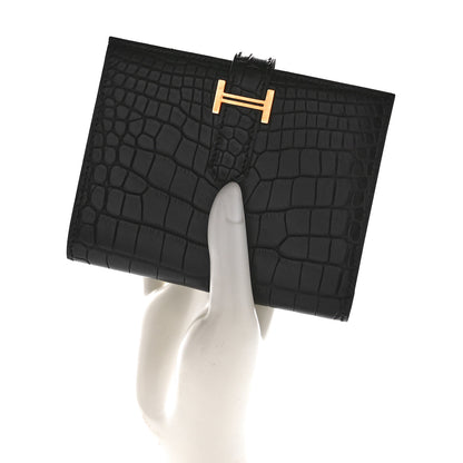 Hermes Matte Alligator Bearn Compact Wallet Black 2 of 11