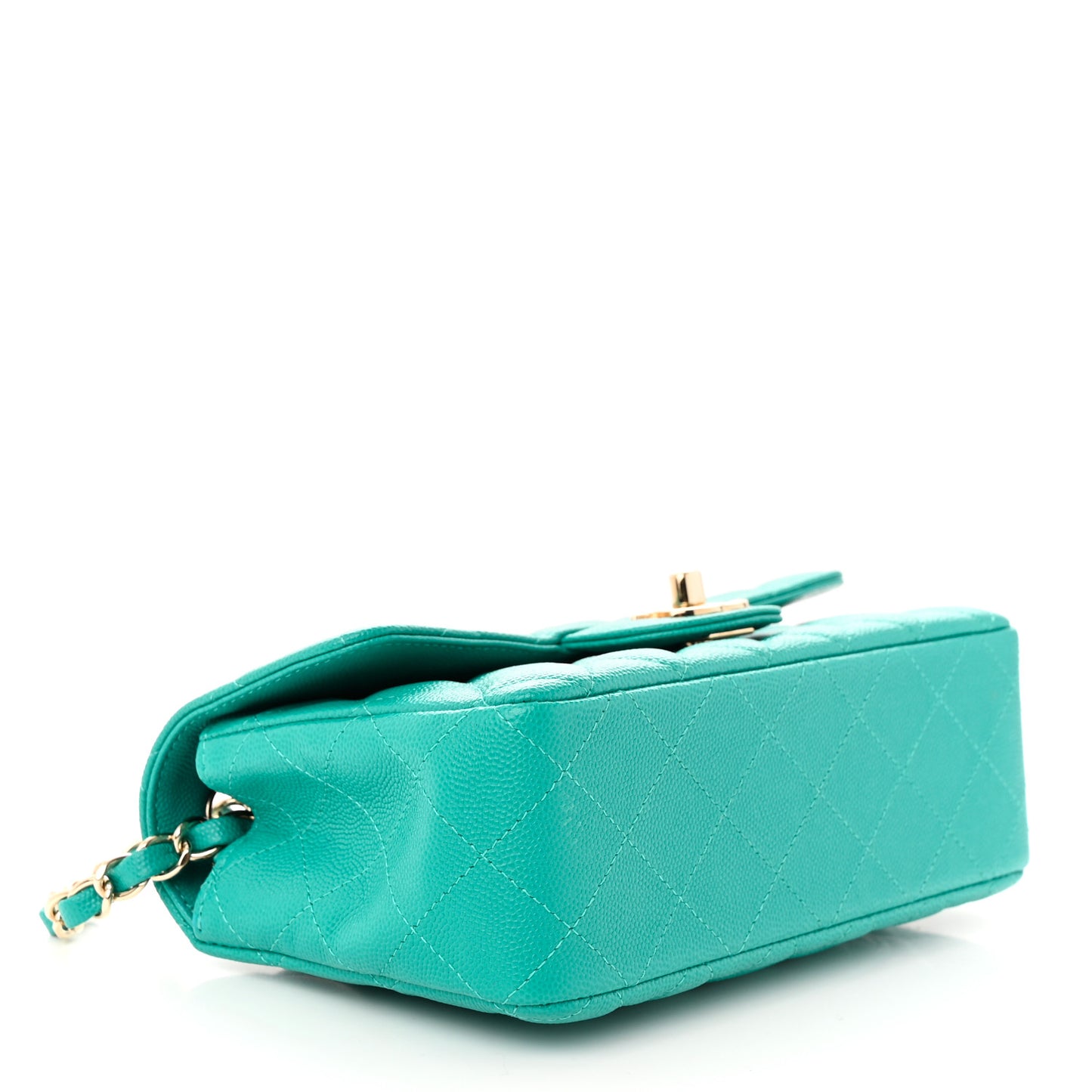 Caviar Quilted Mini Rectangular Flap Turquoise