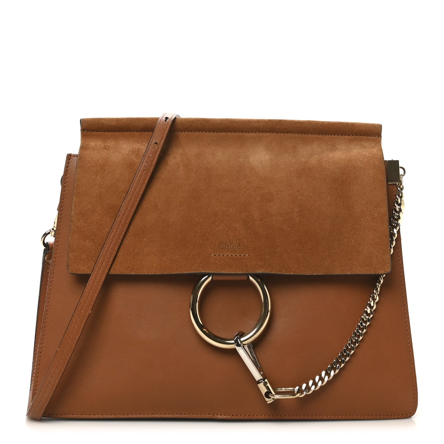 Suede Calfskin Medium Faye Shoulder Bag Caramel