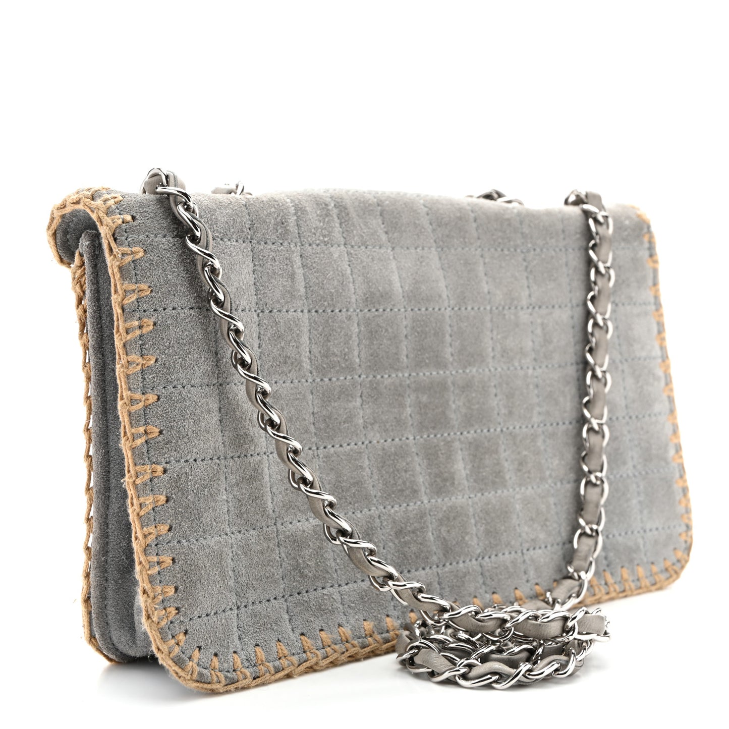 Suede Chocolate Bar Whipstitch Mademoiselle Flap Grey