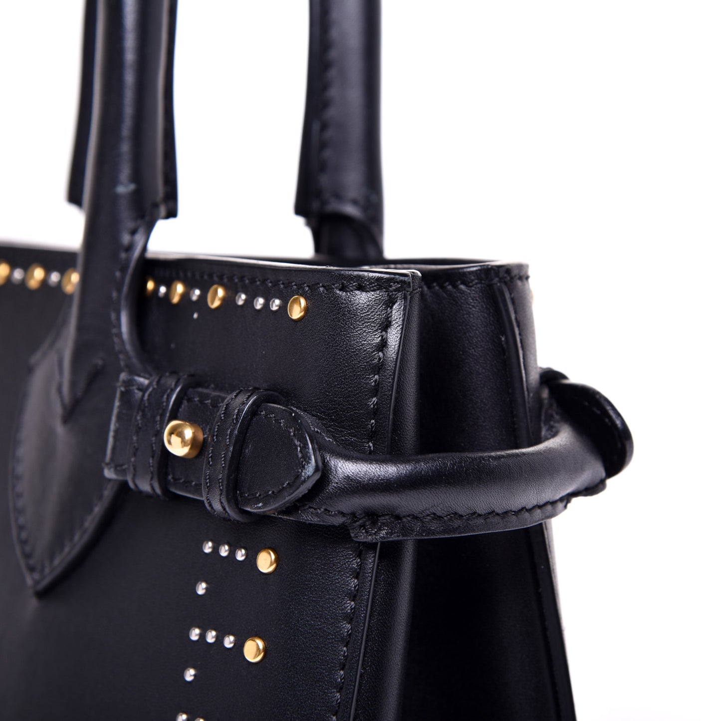 Smooth Calfskin Riveted Small Banner Tote Black