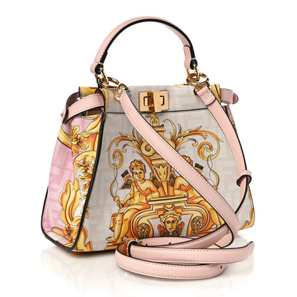 Fendi X VERSACE Vitello Seta Nappa Fendace FF Baroque Mini Peekaboo Iconic Satchel Pink Gold 2 of 10