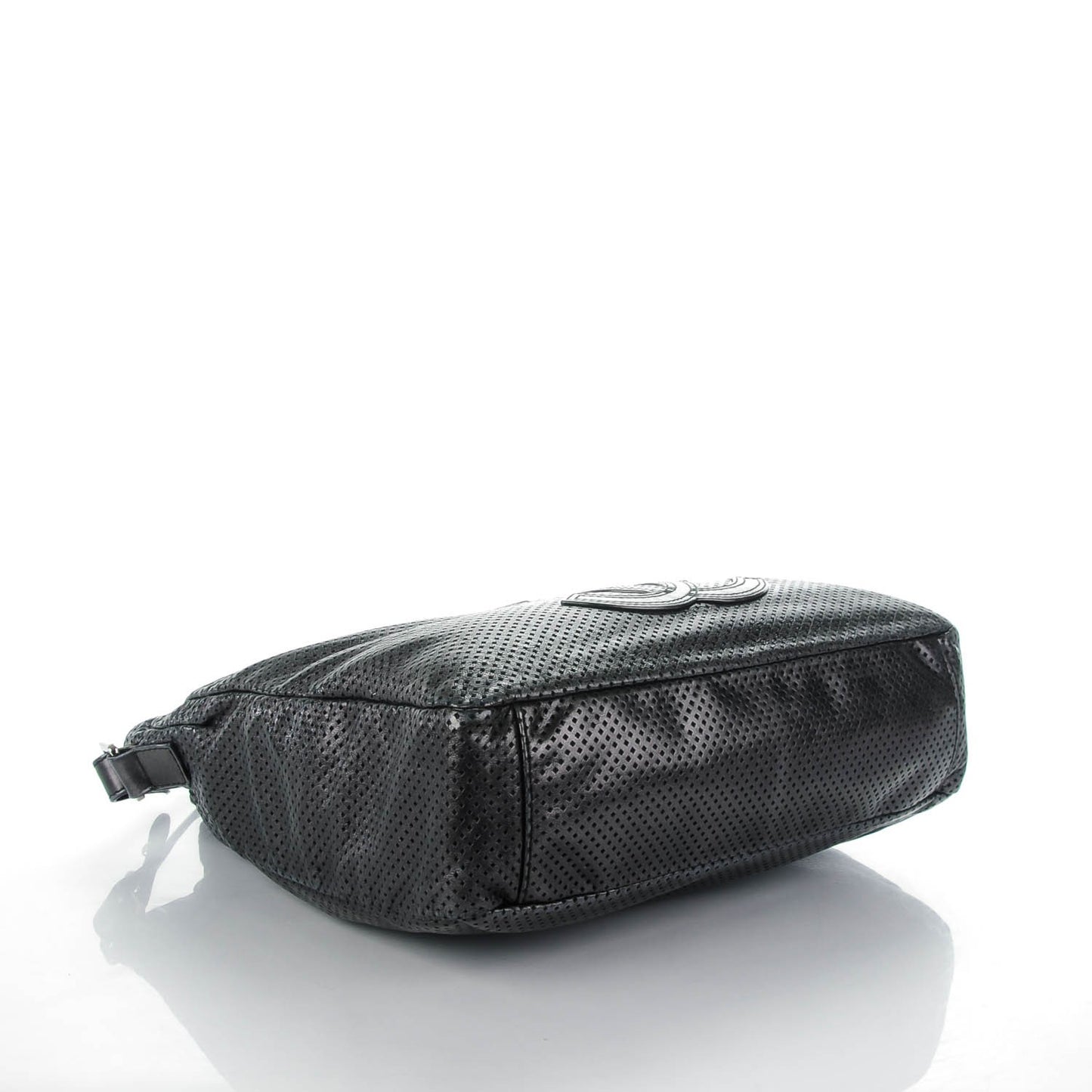 Glazed Calfskin Perforated Large Rodeo Drive Tote Black