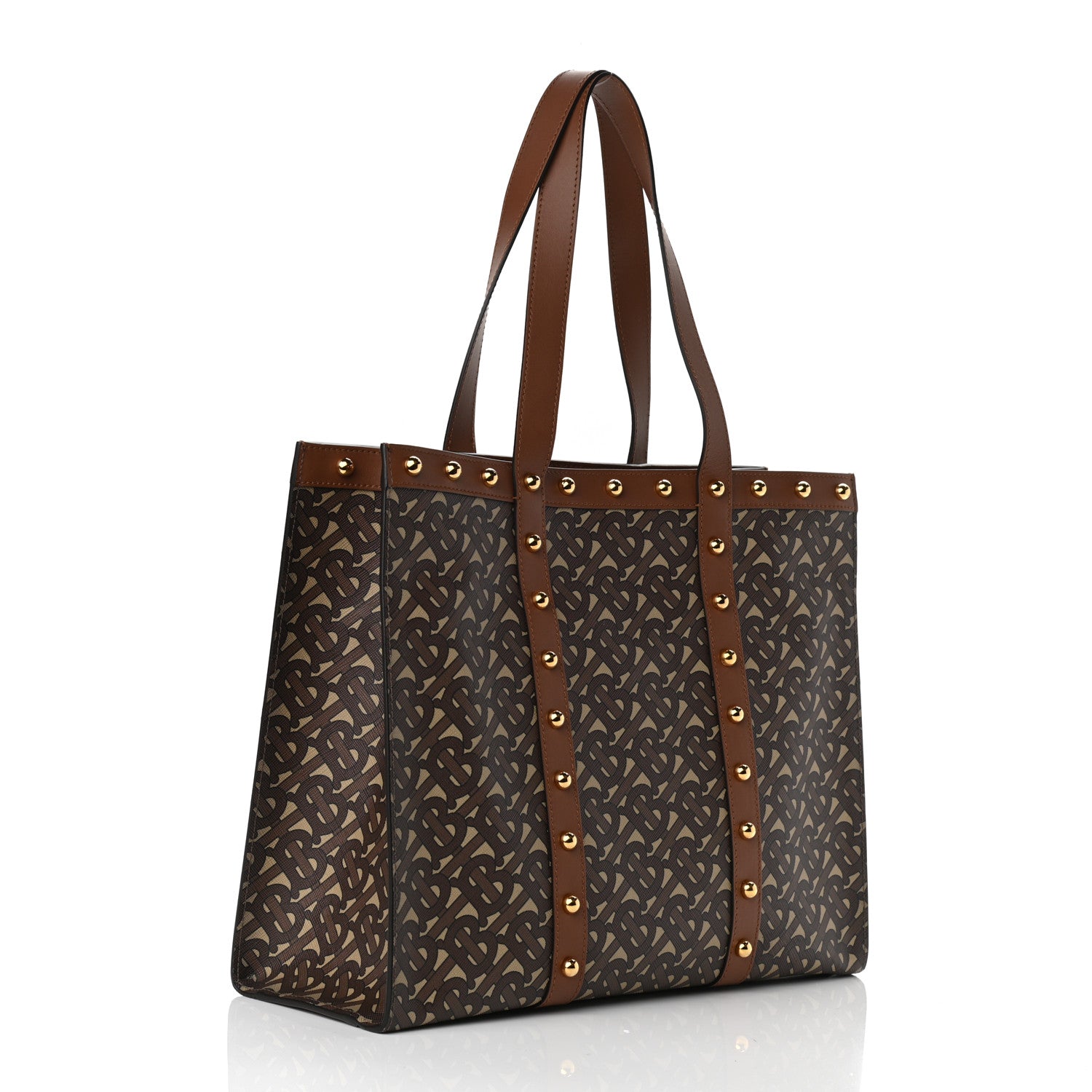 Burberry E-Canvas Monogram Studded Book Tote Bridle Brown 3 of 11