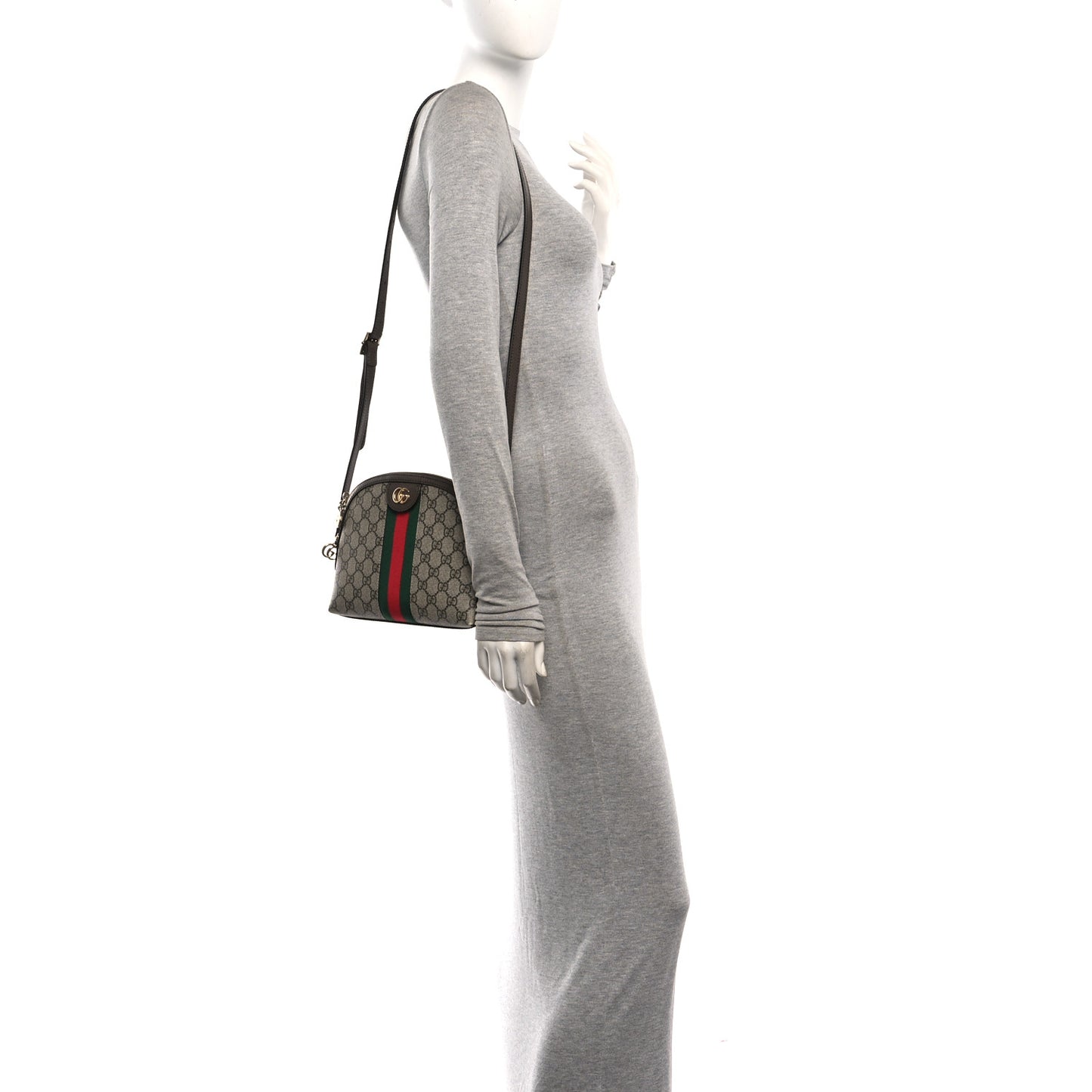 GG Supreme Monogram Textured Dollar Calfskin Web Small Ophidia Dome Shoulder Bag Beige Ebony New Acero