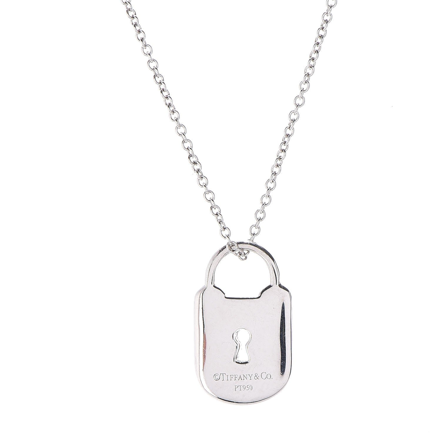Tiffany Platinum Diamond Small Vintage Lock Pendant Necklace 5 of 9