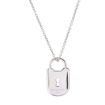 Tiffany Platinum Diamond Small Vintage Lock Pendant Necklace 5 of 9
