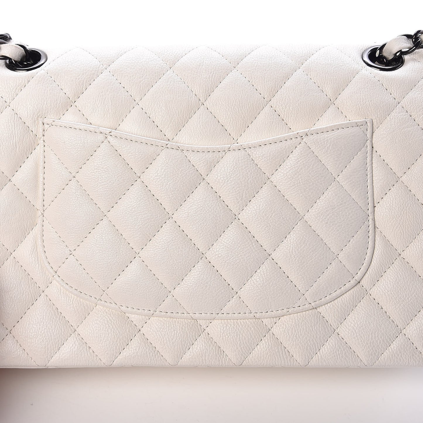 Grained Calfskin Quilted Medium Double Flap White
