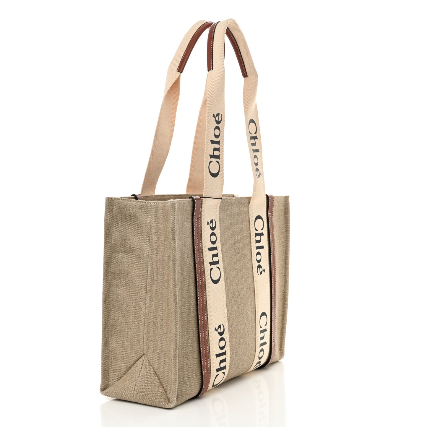 Cotton Calfskin Medium Woody Ribbon Tote White Brown