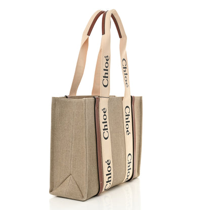 Chloe Cotton Calfskin Medium Woody Ribbon Tote White Brown 3 of 10