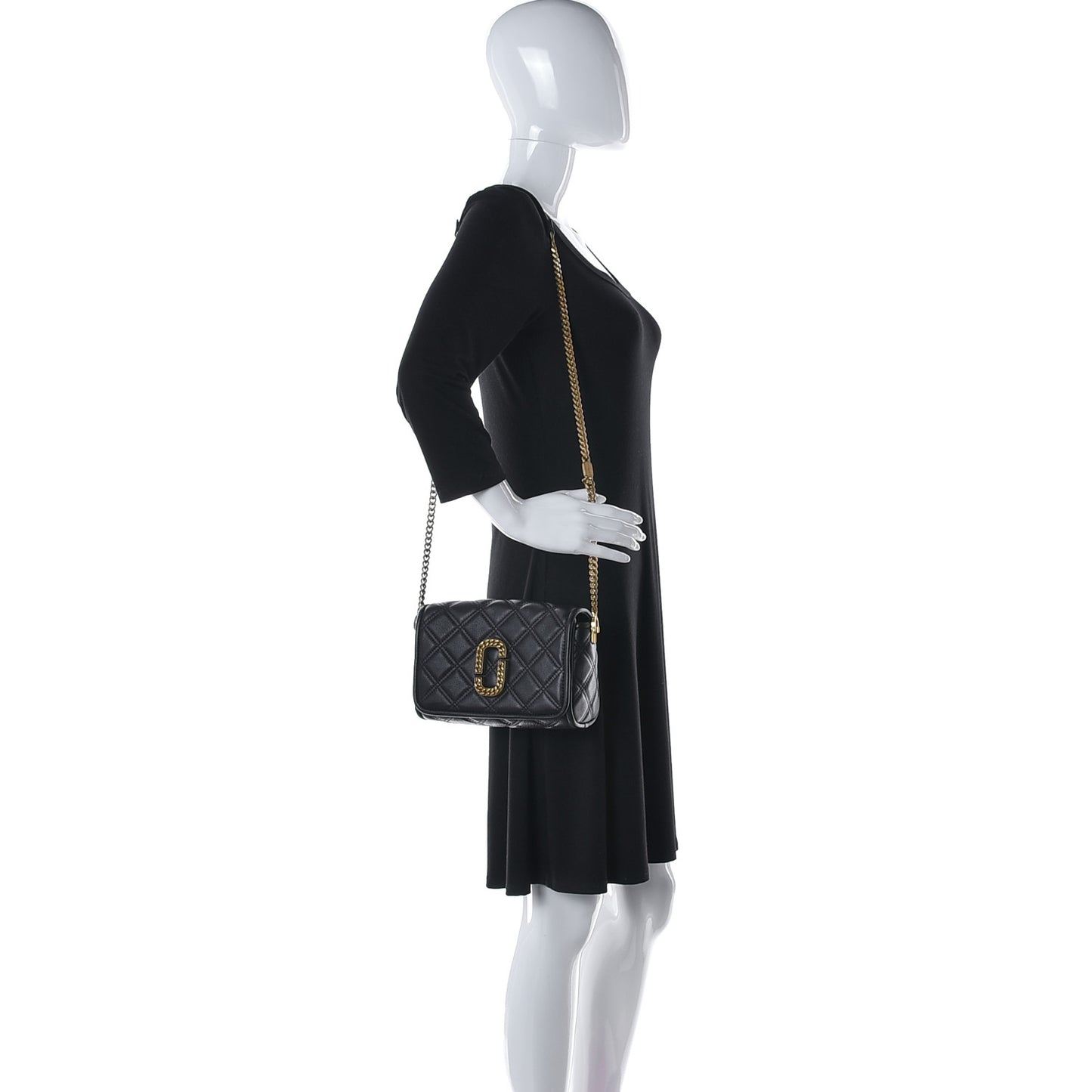 Grained Calfskin Quilted Double Stitched The Status Flap Crossbody Bag Black