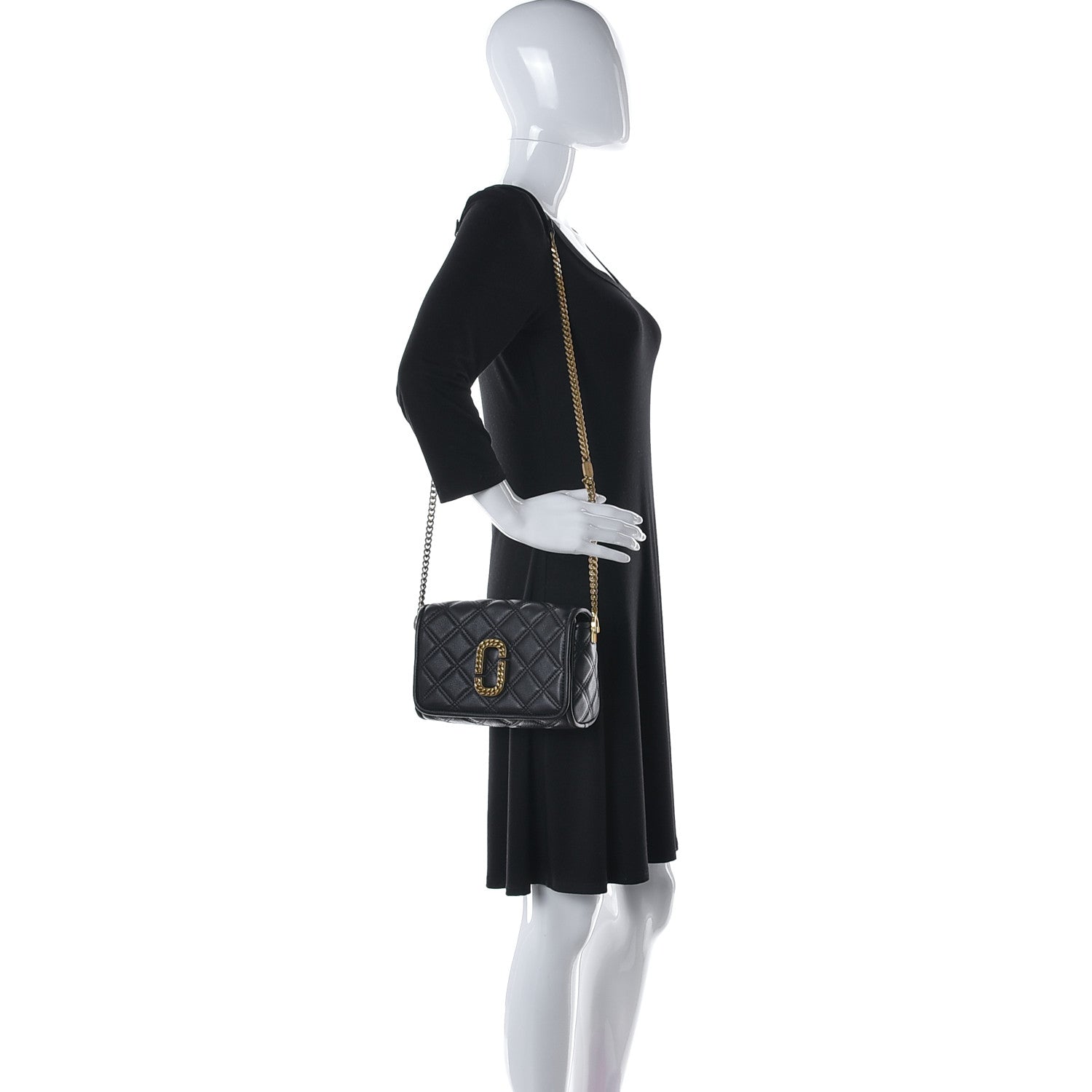 Marc Jacobs Grained Calfskin Quilted Double Stitched The Status Flap Crossbody Bag Black 2 of 12