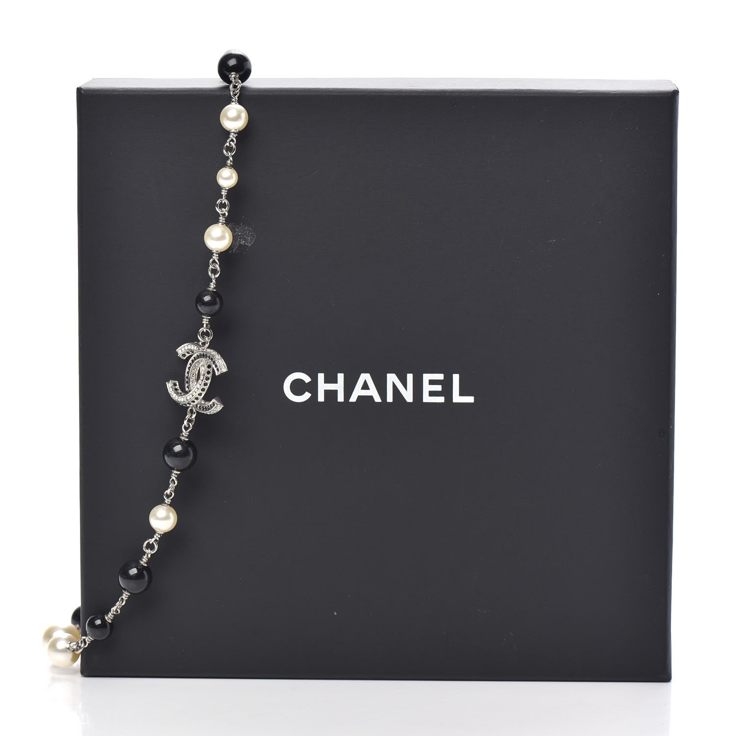Chanel Crystal Pearl Beaded CC Short Necklace Silver Black 6 of 6