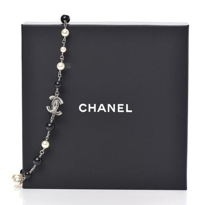Chanel Crystal Pearl Beaded CC Short Necklace Silver Black 6 of 6
