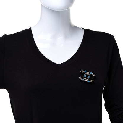 Chanel Resin Pearl Enamel Flower CC Brooch Black Blue Gold 2 of 5