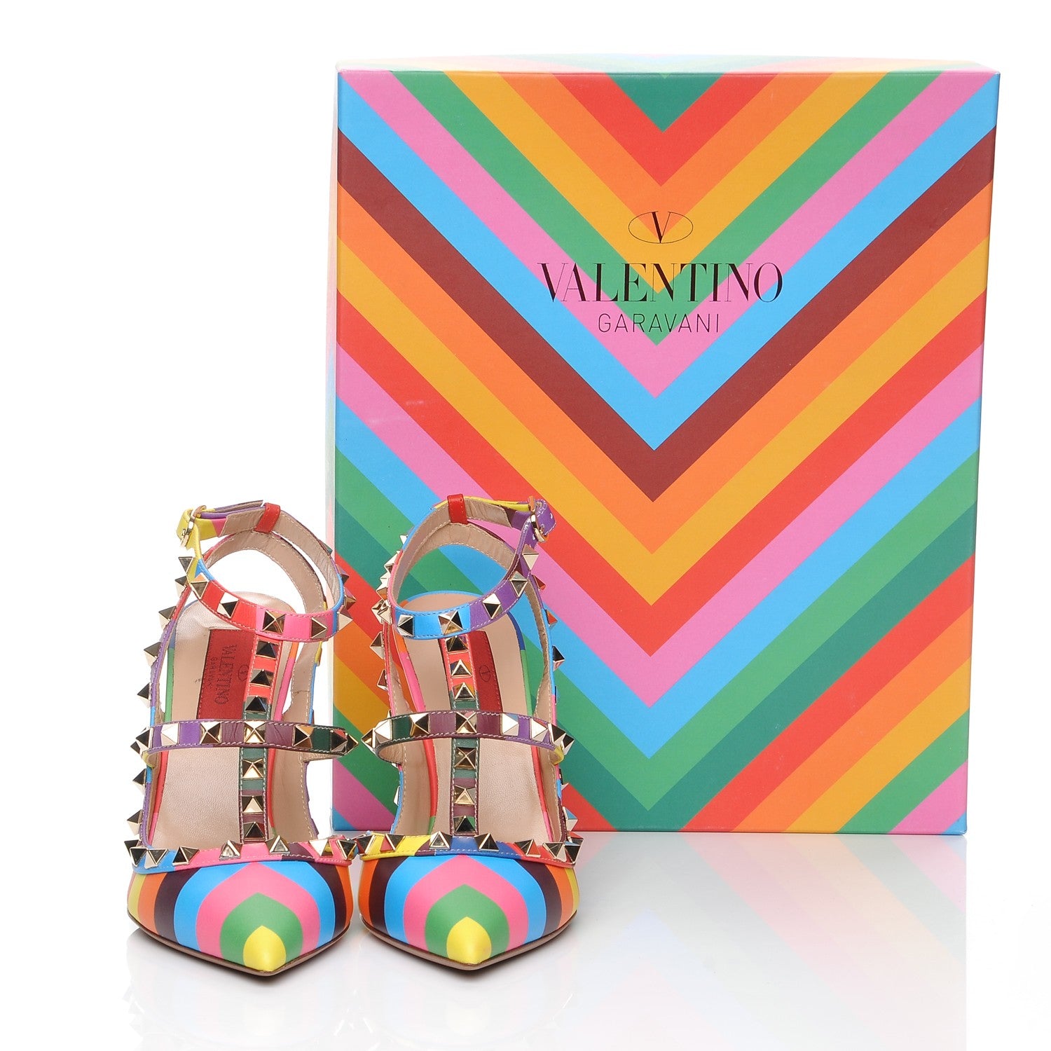 Valentino Garavani Calfskin 1973 Rockstud Ankle Strap 100mm Pumps 36.5 Multicolor 9 of 9