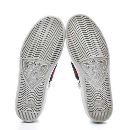 Gucci Calfskin Web Rose Print Bee Embroidered Womens Ace Sneakers 37 White 6 of 9