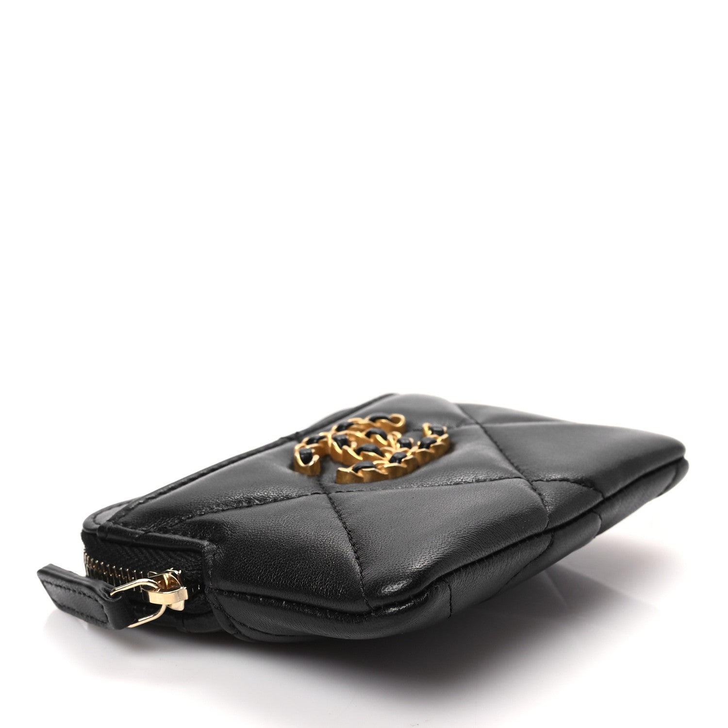 Chanel Lambskin Quilted Chanel 19 Zip Card Holder Wallet Black 4 of 8