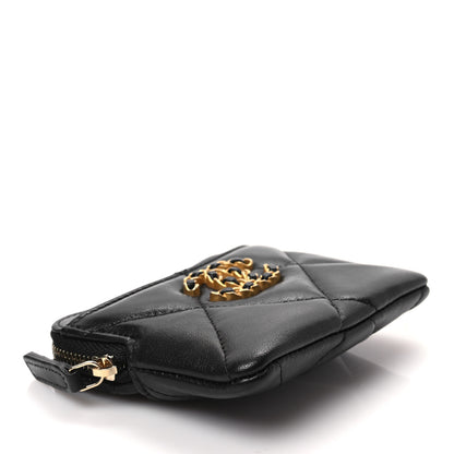 Chanel Lambskin Quilted Chanel 19 Zip Card Holder Wallet Black 4 of 8