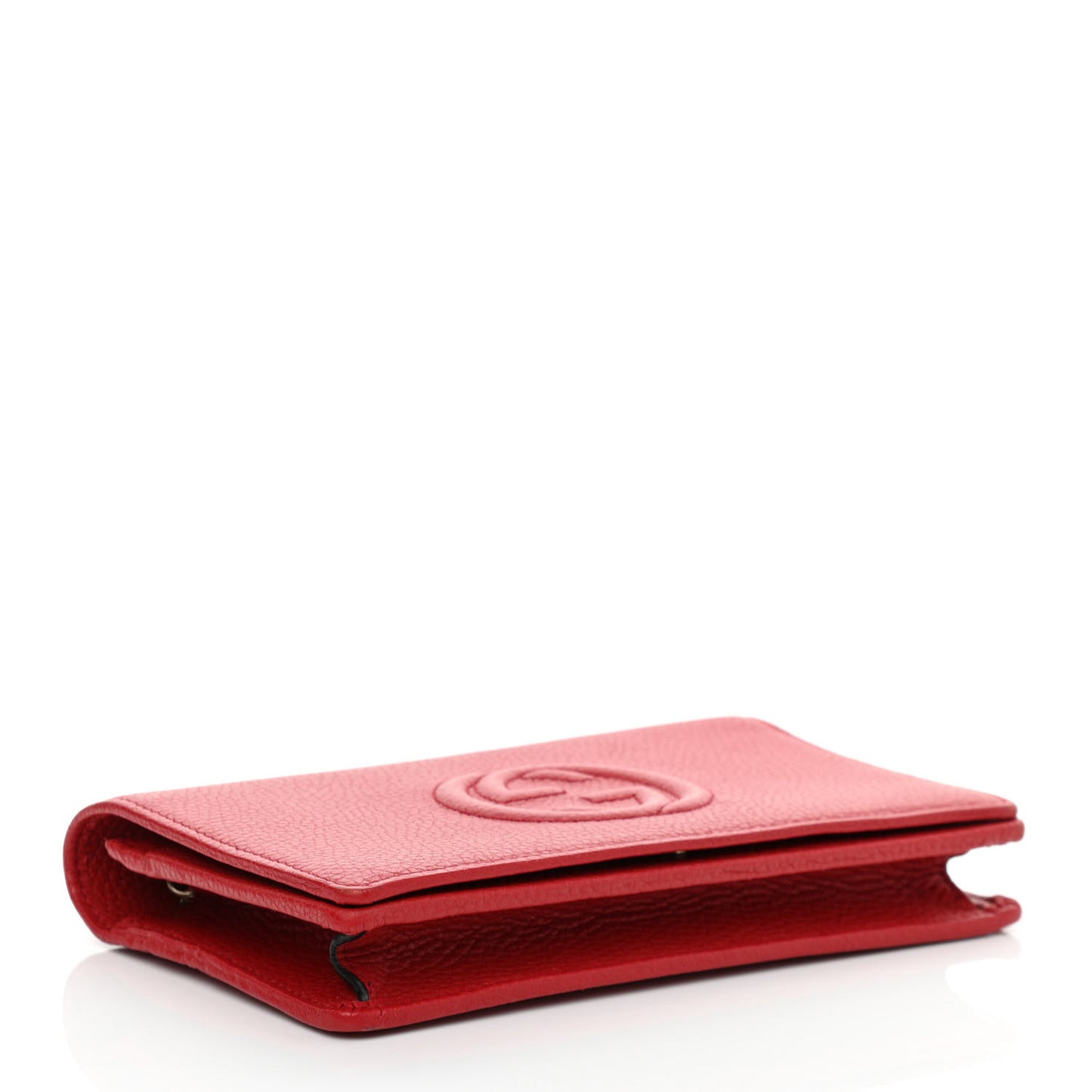 Pebbled Calfskin Soho Wallet on Chain Hibiscus Red