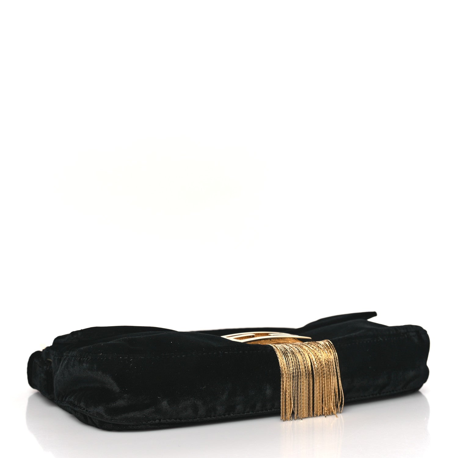 Fendi Velvet Metal Fringe Baguette Black Gold 4 of 10