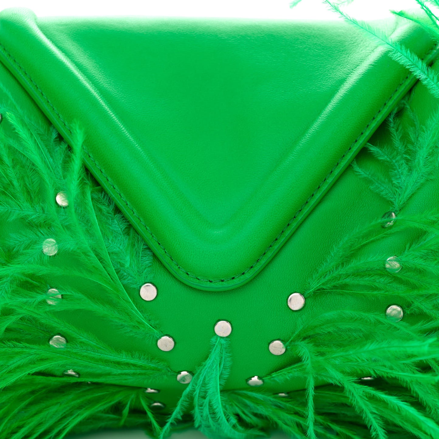 Lambskin Ostrich Feather Small Beak Triangle Flap Shoulder Bag Green