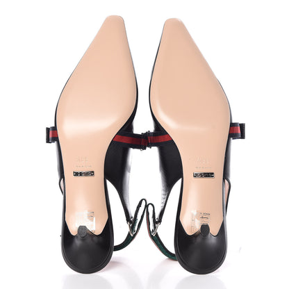Gucci Malaga Kid Web Horsebit Low Heel Slingback Pumps 38.5 Black 5 of 8