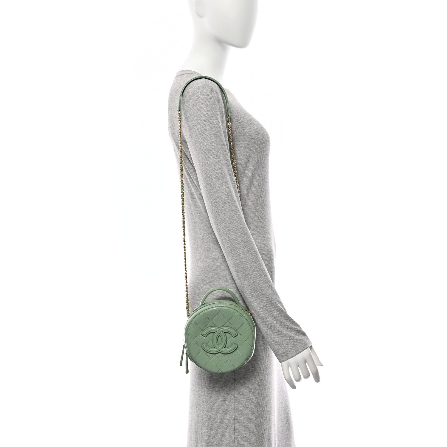 Chanel Caviar Quilted Small Round Vanity With Chain Light Green 2 of 11
