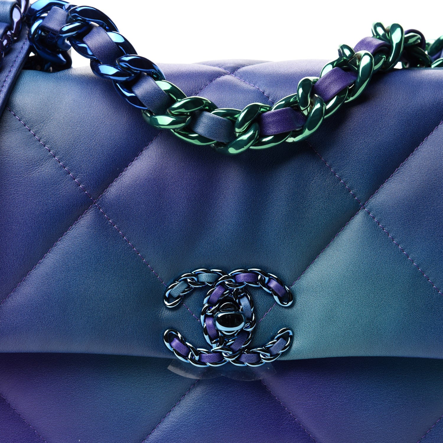 Chanel Tie Dye Calfskin Quilted Medium 19 Flap Blue Purple 10 of 10
