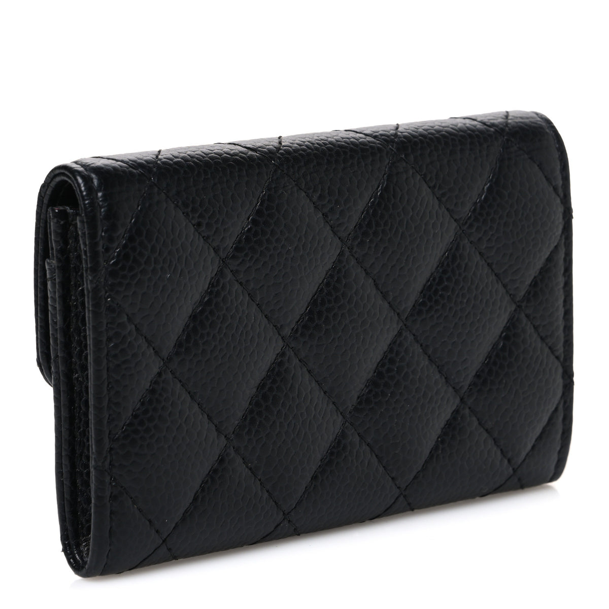 Caviar Quilted Flap Card Holder Black