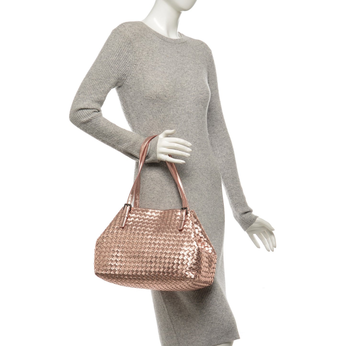 Metallic Grosgrain Intrecciato Medium A Shape Seamless Tote Rose Gold