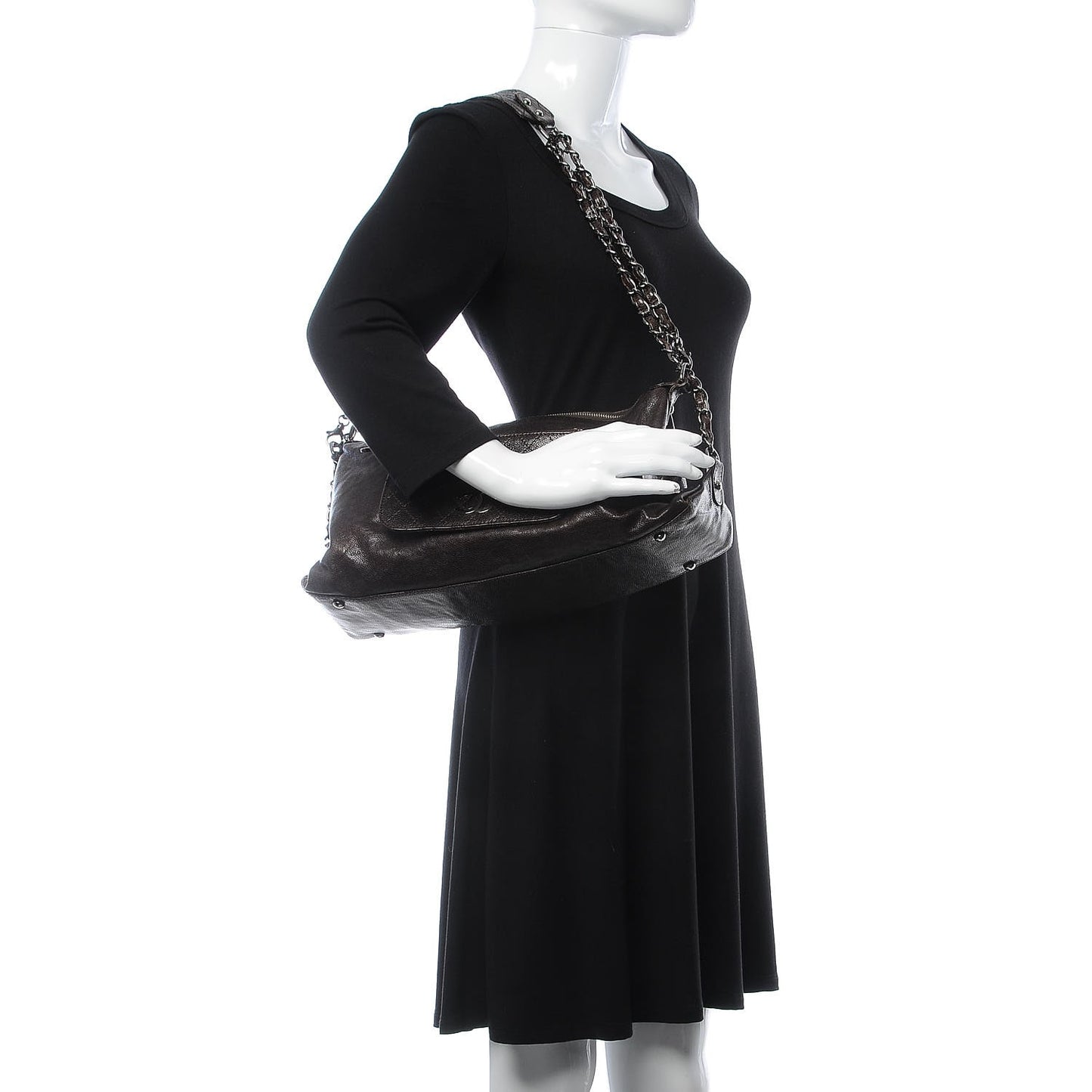 Glazed Caviar Pocket In The City Shoulder Bag Brown