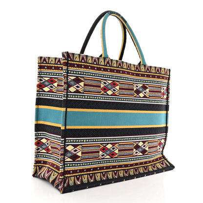 Christian Dior Canvas Embroidered Book Tote Blue Multicolor 3 of 10