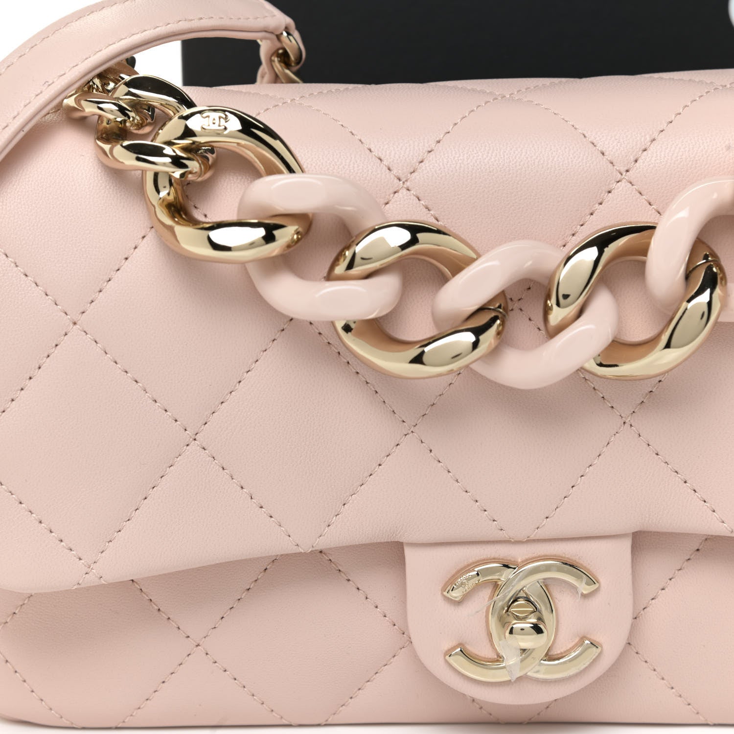 Chanel Lambskin Quilted Resin Bi-Color Chain Flap Bag Light Beige 10 of 11