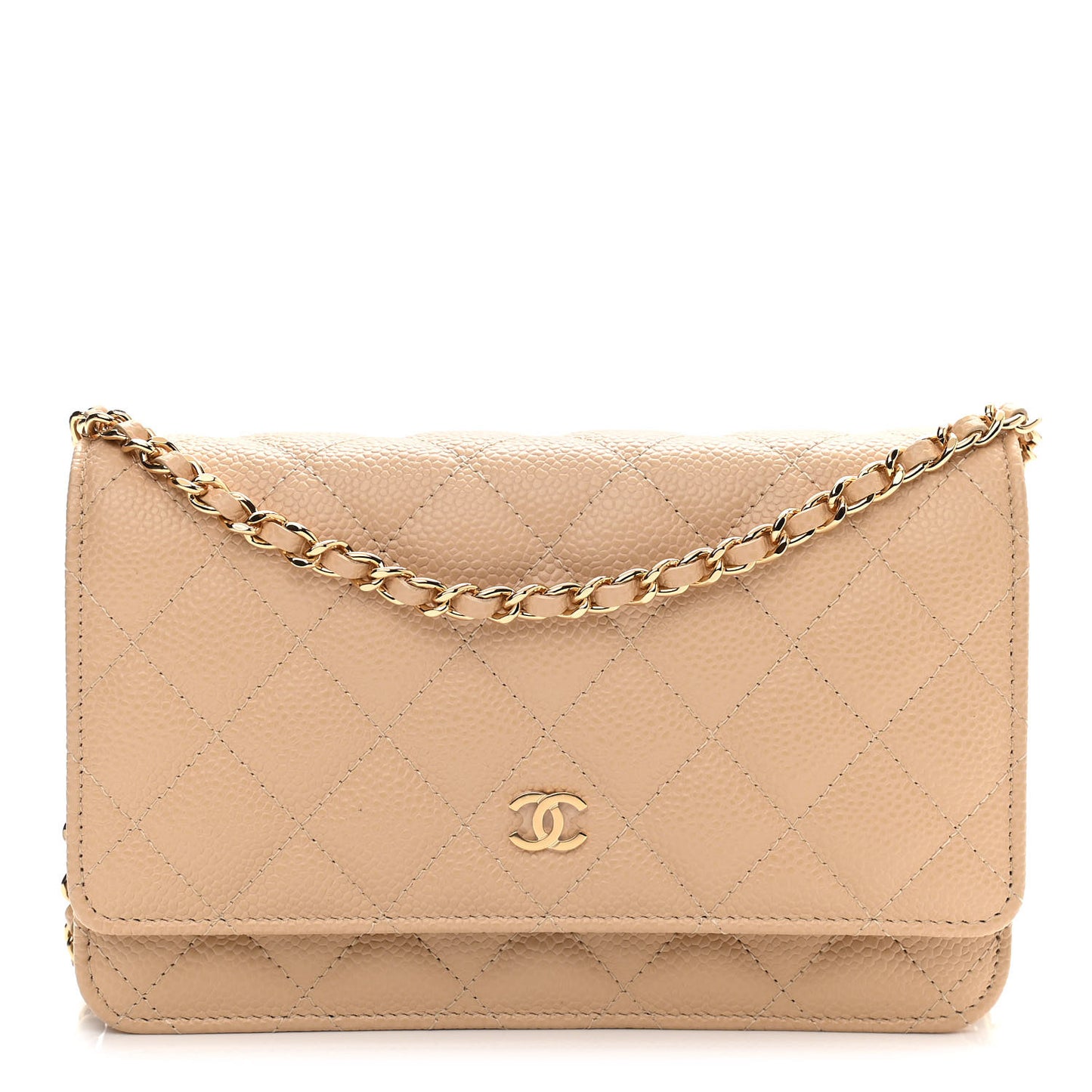 Caviar Quilted Wallet On Chain WOC Beige