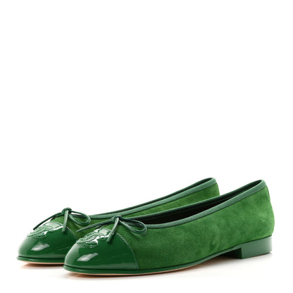 Chanel Suede Patent Cap Toe CC Ballerina Flats 36.5 Green 4 of 10