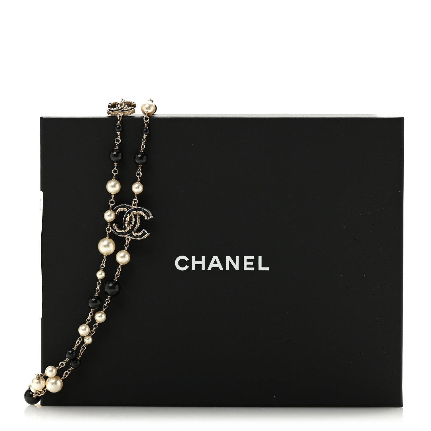 Chanel Pearl Bead Enamel CC Baroque Long Necklace Black Gold 6 of 6