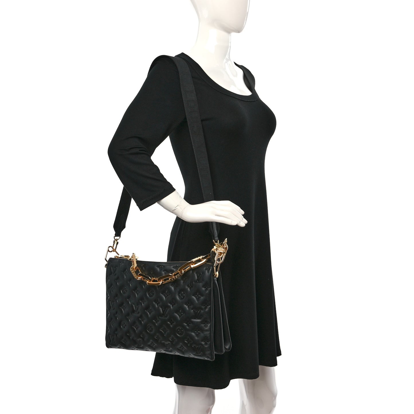 Lambskin Embossed Monogram Coussin MM Black