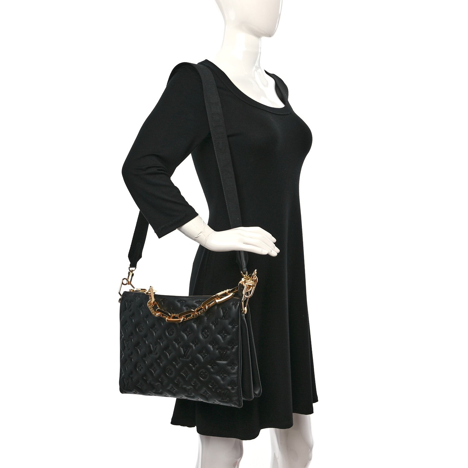 Louis Vuitton Lambskin Embossed Monogram Coussin MM Black 2 of 10